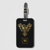 Monogram zwart en gouden Phoenix-rijst Bagagelabel (Voorkant (verticaal))