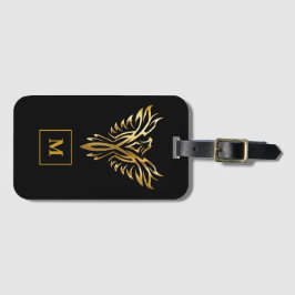 Monogram zwart en gouden Phoenix-rijst Bagagelabel