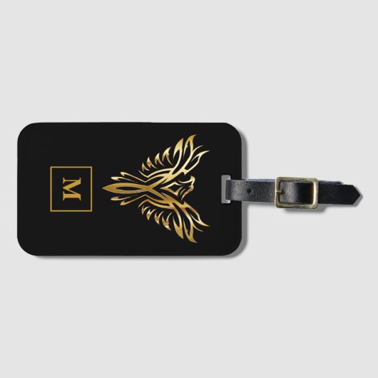 Monogram zwart en gouden Phoenix-rijst Bagagelabel (Voorkant (horizontaal))