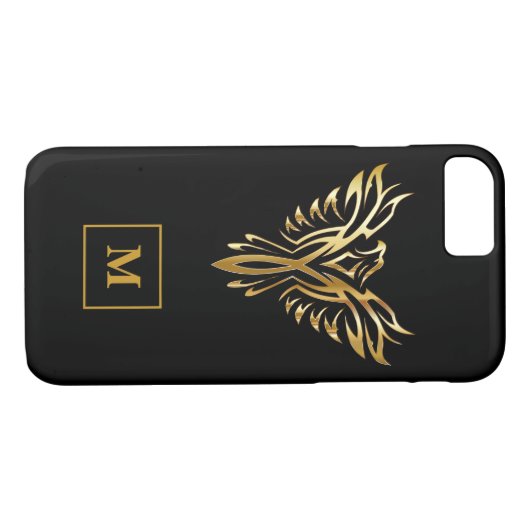 Monogram zwart en gouden Phoenix-rijst Case-Mate iPhone Case (Achterkant (Horizontaal))