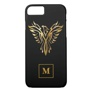 Monogram zwart en gouden Phoenix-rijst iPhone 8/7 Hoesje