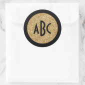 Monogram zwart en goudfilter ronde sticker (Tas)