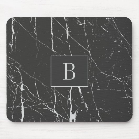 Monogram zwart en grijs marmeren steen muismat (Voorkant)
