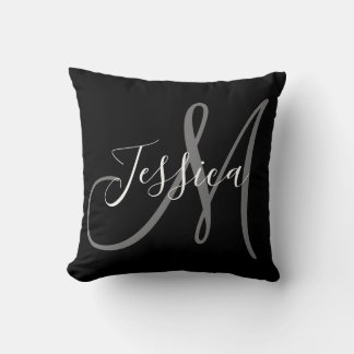 Monogram zwart en grijs Modern Kussen