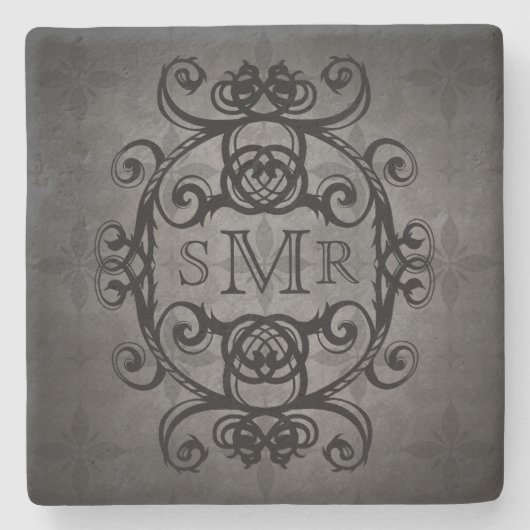monogram zwart en grijs stenen onderzetter (Voorkant)