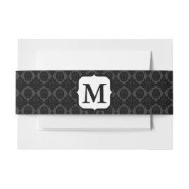 Monogram zwart en grijze Damask Uitnodigingen Wikkel