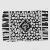 Monogram zwart en grijze pols gestreept golfhanddoek (Horizontaal)