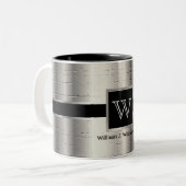 Monogram zwart en metaalzilver tweekleurige koffiemok (Voorkant links)