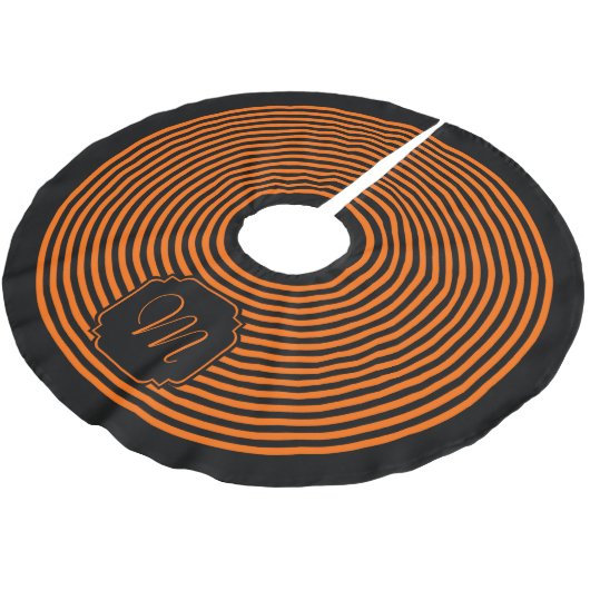 Monogram zwart en oranje gestreept kerstboom rok (Gekanteld)