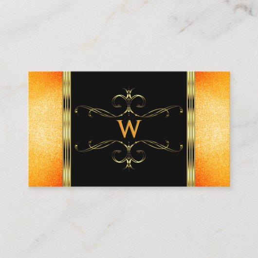 Monogram zwart en Oranje Glitter Golden Ornamenten Visitekaartje (Voorkant)