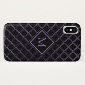 Monogram zwart en Paars diamantpatroon Case-Mate iPhone Case (Achterkant (horizontaal))