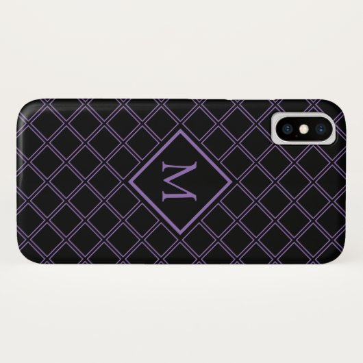 Monogram zwart en Paars diamantpatroon Case-Mate iPhone Case (Achterkant (horizontaal))
