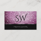 Monogram zwart en Paars Glitter Luminous Stars Visitekaartje (Voorkant)