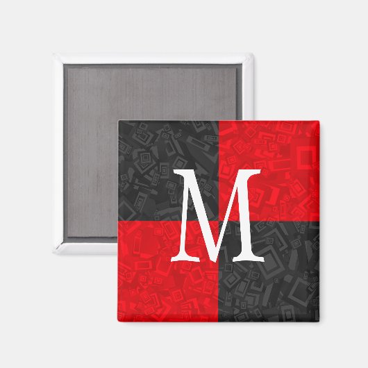 Monogram Zwart en Rood Blok Ontwerp 2 Inch Magneet (Voorkant / Achterkant)