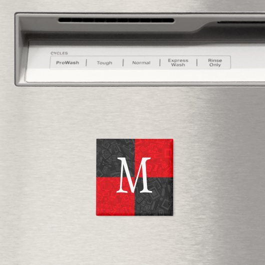Monogram Zwart en Rood Blok Ontwerp 2 Inch Magneet (Insitu (Vaatwasser))
