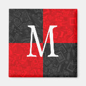 Monogram Zwart en Rood Blok Ontwerp 2 Inch Magneet (Voorkant)