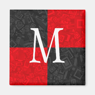 Monogram Zwart en Rood Blok Ontwerp 2 Inch Magneet