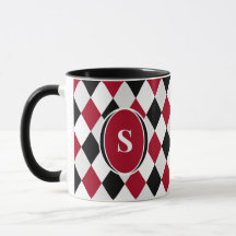Monogram Zwart en Rood Harlekijn Ruitpatroon