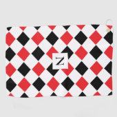 Monogram zwart en rood patroon golfhanddoek (Horizontaal)