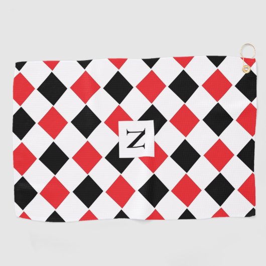 Monogram zwart en rood patroon golfhanddoek (Horizontaal)