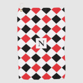 Monogram zwart en rood patroon golfhanddoek (Voorkant)