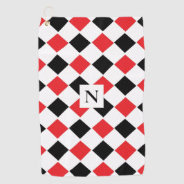 Monogram zwart en rood patroon golfhanddoek