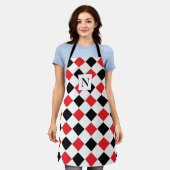 Monogram zwart en rood patroon schort (Gedragen)