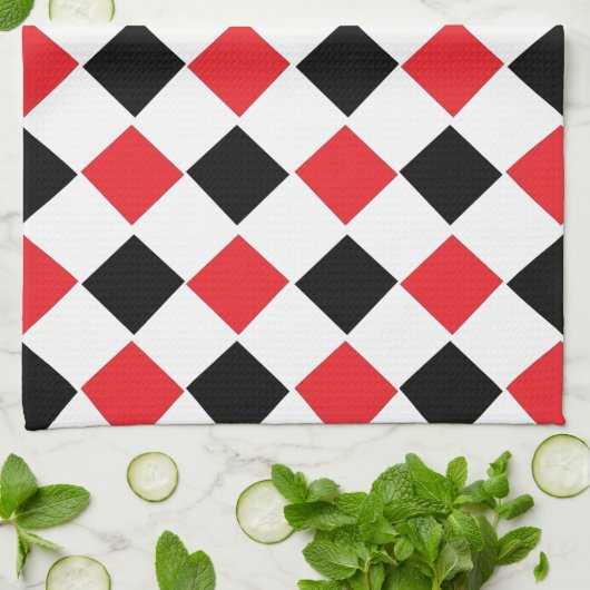 Monogram zwart en rood patroon theedoek (Gevouwen)