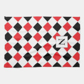 Monogram zwart en rood patroon theedoek (Horizontaal)