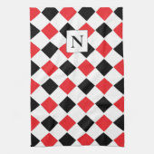 Monogram zwart en rood patroon theedoek (Verticaal)