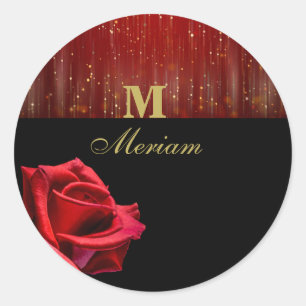 Monogram Zwart en Rood Rose Ronde Sticker