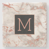 Monogram zwart en roos goudmarmer stenen onderzetter (Voorkant)