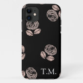 Monogram Zwart en Roze Bloemen Case-Mate iPhone Case (Achterkant)