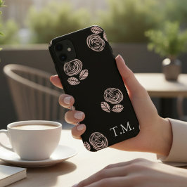 Monogram Zwart en Roze Bloemmotief Case-Mate iPhone Case
