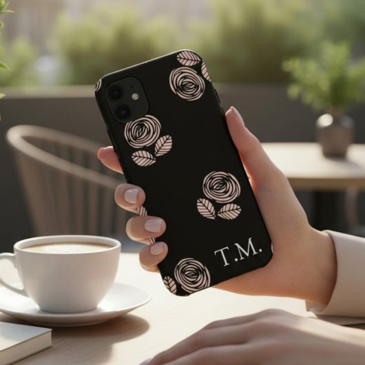 Monogram Zwart en Roze Bloemmotief Case-Mate iPhone Case