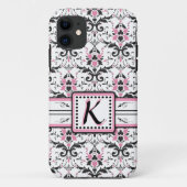 Monogram zwart en roze Damask Case-Mate iPhone Case (Achterkant)