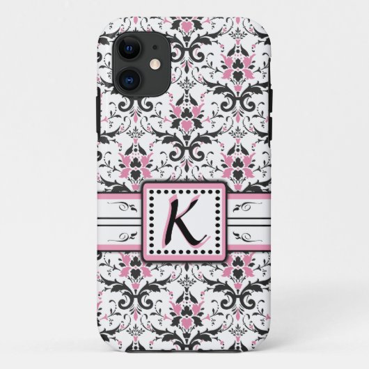 Monogram zwart en roze Damask Case-Mate iPhone Case (Achterkant)
