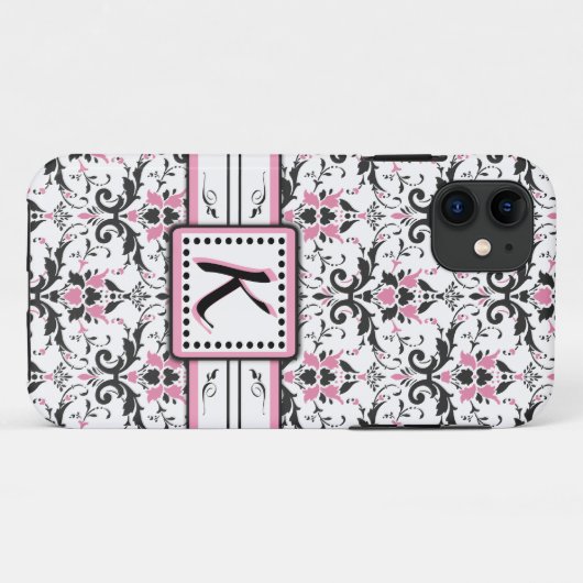 Monogram zwart en roze Damask Case-Mate iPhone Case (Achterkant (horizontaal))