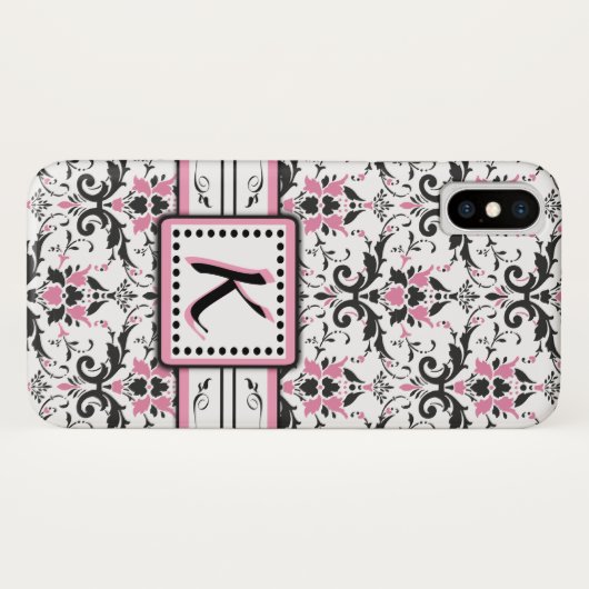 Monogram zwart en roze Damask Case-Mate iPhone Case (Achterkant (horizontaal))