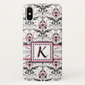 Monogram zwart en roze Damask Case-Mate iPhone Case (Achterkant)