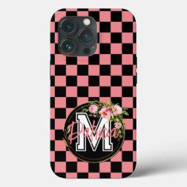 Monogram zwart en ROZE Geruite Bloem Case-Mate iPhone Case