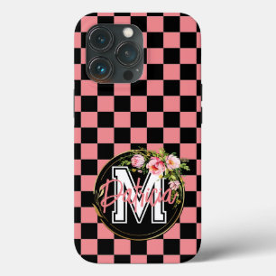 Monogram zwart en ROZE Geruite Bloem Case-Mate iPhone Case