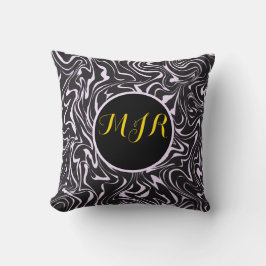 Monogram zwart en roze marmer Abstract patroon Kussen