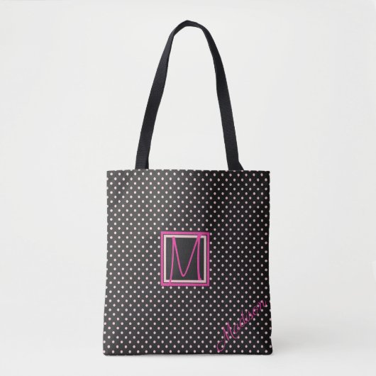 Monogram zwart en roze poka Dot Trendy Tote Bag (Voorkant)