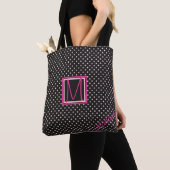 Monogram zwart en roze poka Dot Trendy Tote Bag (Dichtbij)