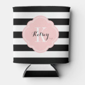 Monogram zwart en roze preppy Stripes Blikjeskoeler (Voorkant)
