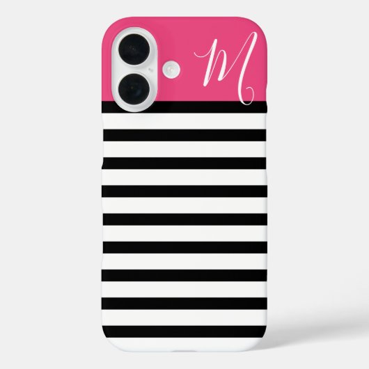 Monogram zwart en roze preppy Stripes Case-Mate iPhone Case (Achterkant)