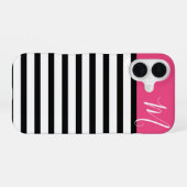 Monogram zwart en roze preppy Stripes iPhone 16 Hoesje (Achterkant horizontaal)