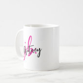 Monogram zwart en roze script koffiemok (Voorkant links)