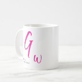 Monogram zwart en roze script koffiemok (Voorkant links)